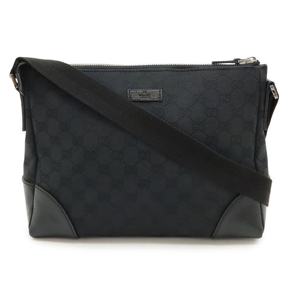 Gucci GG Canvas Shoulder Bag Messenger Bag Diagonal Leather Black Black 114273 - Picture 1 of 7